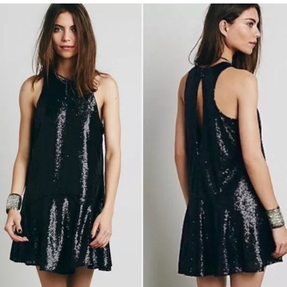 Free People Liquid Shine Shift Sequin Mini Dress - Picture 1 of 8